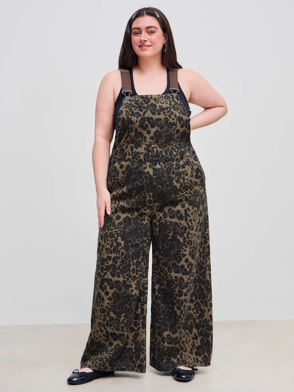 🔥 VIRAL CIDER Leopard Print Denim Wide Leg Overalls - Size XL 🔥 - Picture 2 of 10